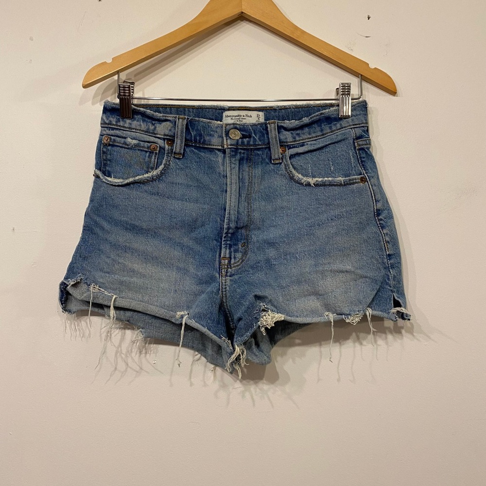 Abercrombie & Fitch The Cutoff Short High Rise Distressed Denim Blue 27 4
